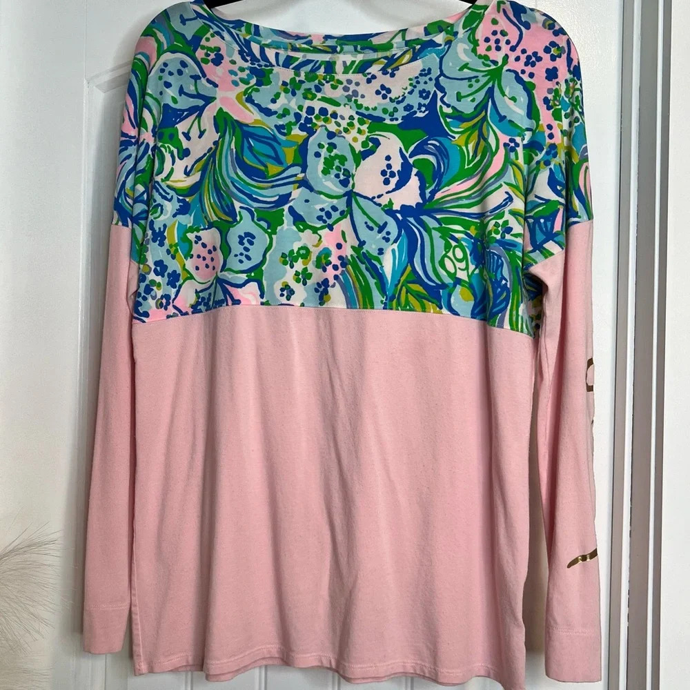 Lilly Pulitzer‎ Pink & Blue Finn Pima Cotton Blend Pullover Top. Size Small.